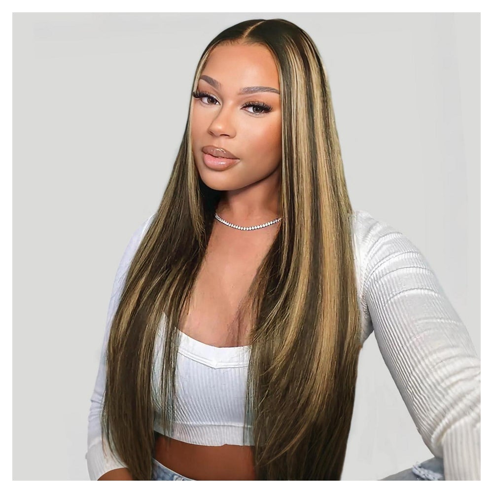 Perücke Echthaar Ombre 55 cm 13x4 Lace Front #2 27 Highlight 1 St
