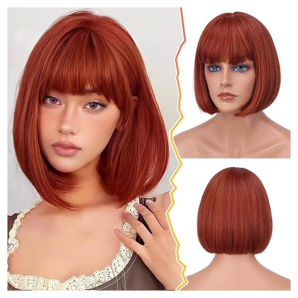Perücke Bob Pony kurze 30cm kinnlang synthetische Haar Kupfe 1 St