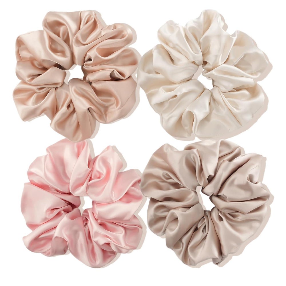 Lolalet große Seide Satin Haargummis Damen Scrunchies 4 Farb 1 St
