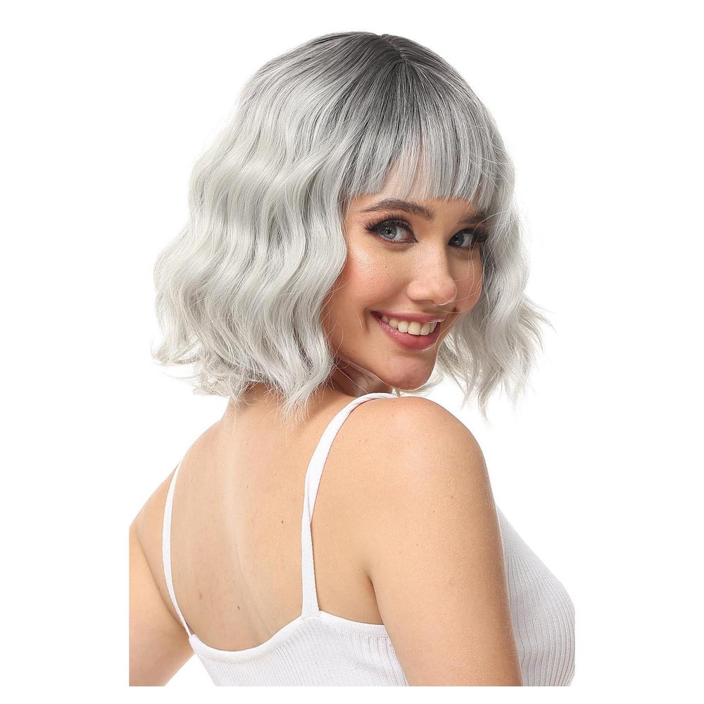 Perücken Silbergrau Bob Pony Synthetik Schulterlänge Ombre S 1 St