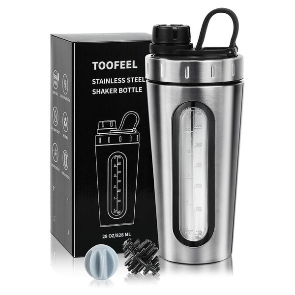 TOOFEEL 28 oz Protein Shaker Edelstahl 2 Mischkugeln Fenster 1 St