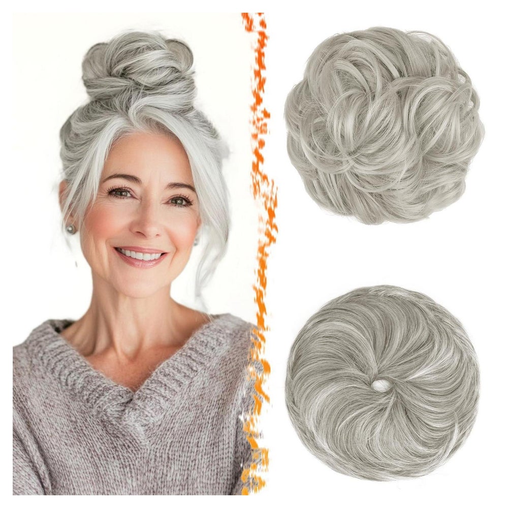 Haarteil Haardutt Messy Bun Gummiband Extensions Damen Grau 1 St