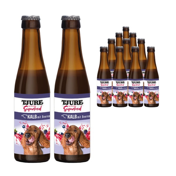 TJURE Hund - Sparpack Kalb mit Beeren 2 x 220 ml Flasche | Smoothie | Topping 440,00 ml