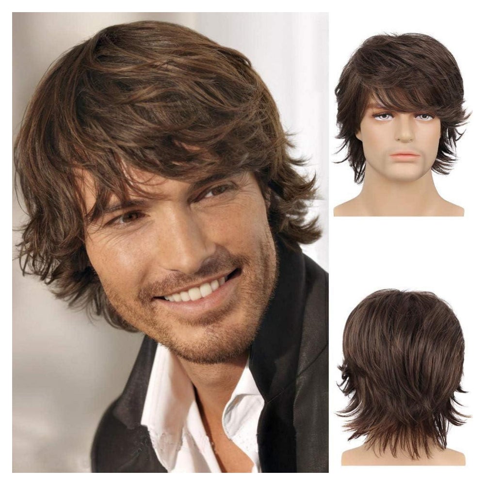 Perücke Herren synthetisch kurz braun Pony Toupet Braun B 1 St