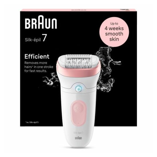 Braun Silk-épil 7, Epilierer für eine einfache Haarentfernung, langanhaltend glatte Haut, 7-000, Weiß/Flamingorosa 1 St