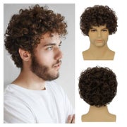Beweig Kurze Herren Perücke Braun Geschichtet Gelockt Synthetisch für Halloween