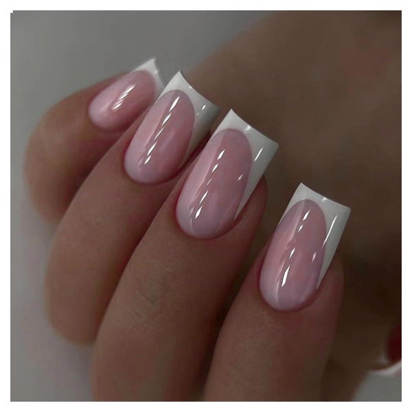 24 White French Tip Press on Nails Kurz Glänzend Pink Wieder 1 St