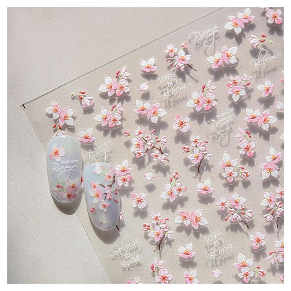 Nagelsticker 3D selbstklebend Blumen weiß rosa für Maniküre 1 St