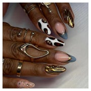 Künstliche Fingernägel Press on French Blau 3D Gold Leopard 1 St