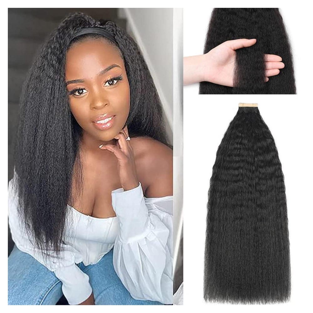 Tape Extensions Echthaar Kinky 1B#-KS 16zoll-40.6cm(60er Pac 1 St
