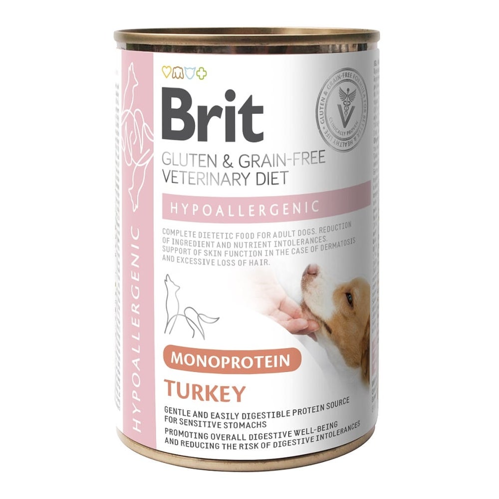 BRIT Veterinary Diet Dog Hypoallergenic Monoprotein Turkey mit Pute für Hunde mit Allergien und Hautproblemen 0,4 kg