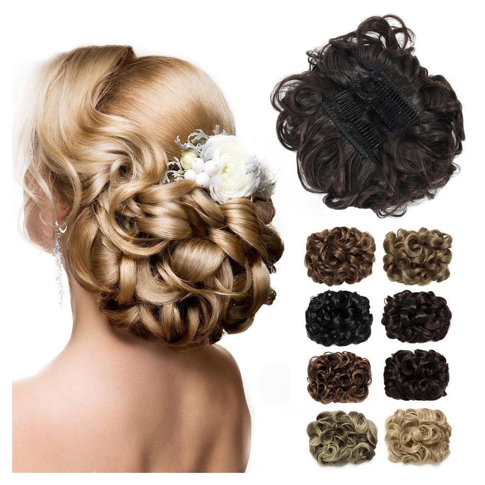 Haarteil Dutt Scrunchie Updo Lockig Braun Kämme Mittelbraun- 1 St