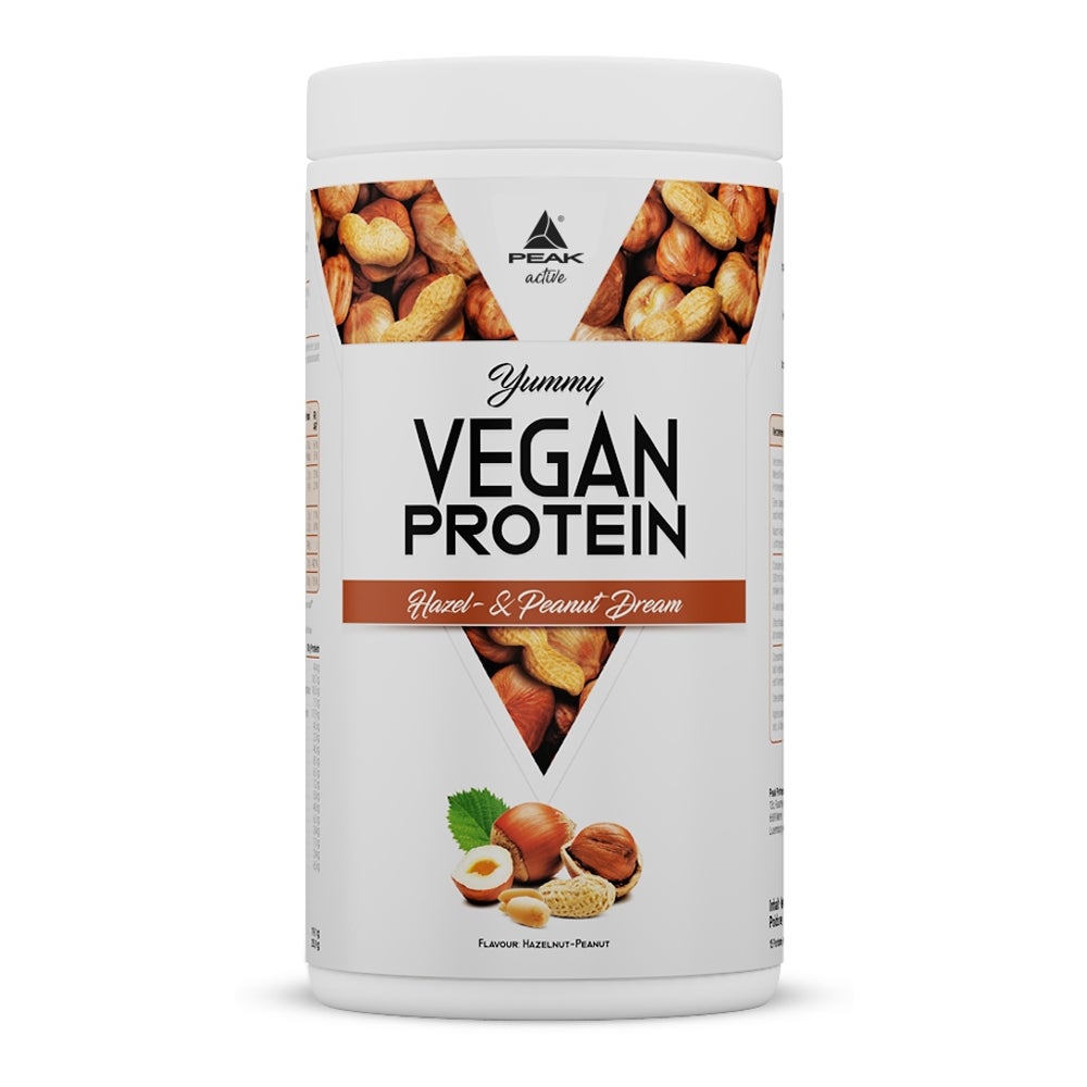 PEAK Yummy Vegan Protein - 450g - Geschmack Hazel- & Peanut Dream I 15 Portionen I Proteinquellen: Kürbis, Favabohne, Erbse, Mandel, Hanf I frei von Gentechnik I glutenfrei 450 g