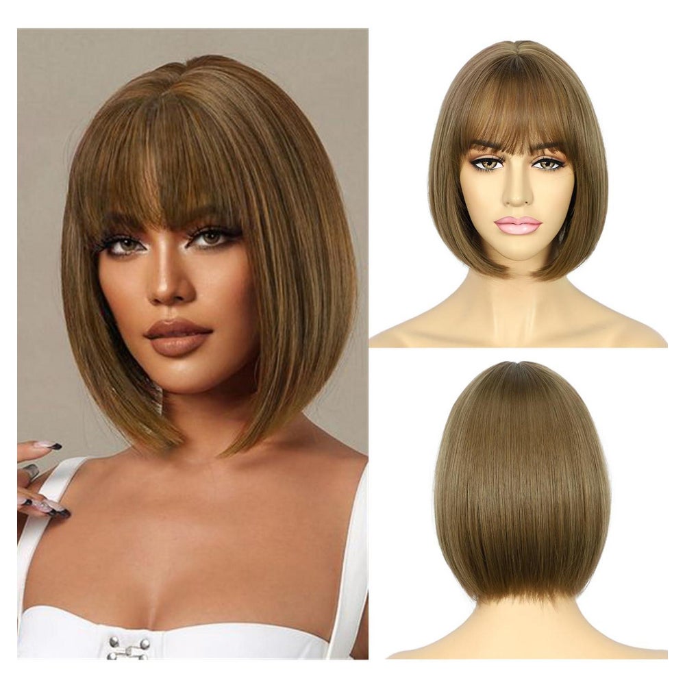 Bob Perücke Damen Bangs Kurz 12 Inch Braun 30,5 cm 1 St