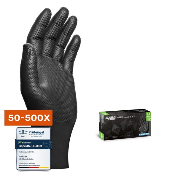 Einweghandschuhe extra starker Griff, Schwarz, Nitril, Größe M (100 Stk.) 2 Boxen St