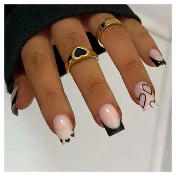 Nagelspitze French Tip kurz quadratisch schwarz mit weißem H 1 St