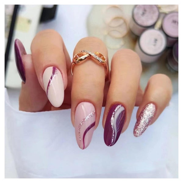 24 Stück Stiletto Nägel Plum Red Glitter Swirl Press on Nail 1 St