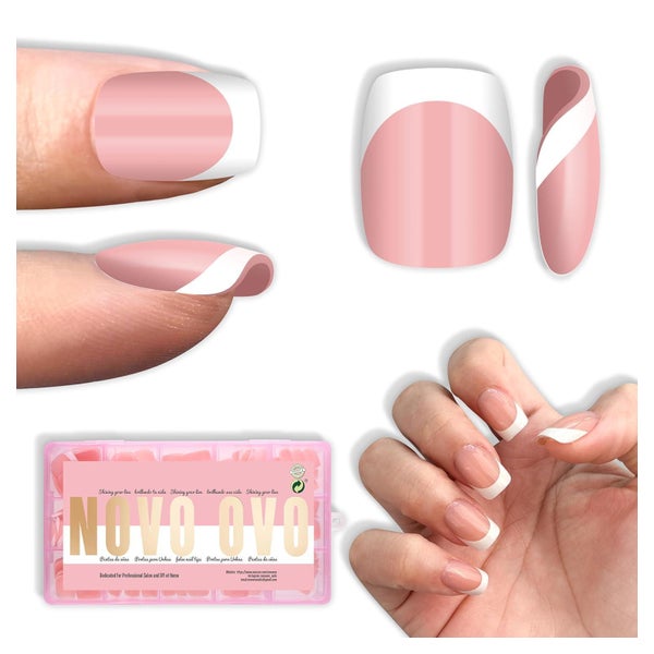 Nägel Presson Square Round Short White French Tips Baby Pink 1 St