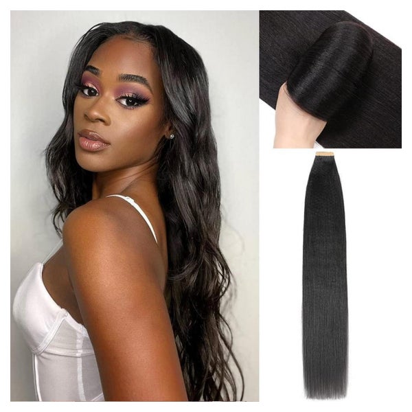 Tape Extensions Echthaar Schwarz Yaki 1B#-YK 22zoll-55.8cm(6 1 St