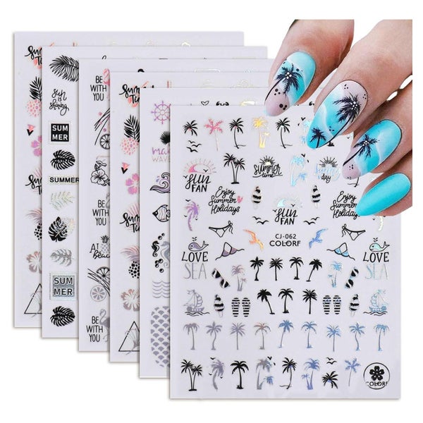 Nagelsticker 6 Stück selbstklebend Sommer Palmen Meer 3D 1 St