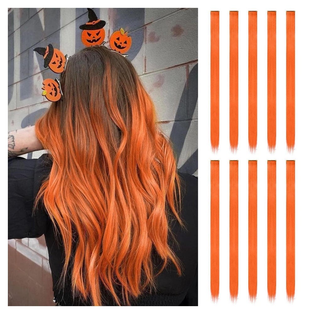 Haarverlängerung Haarteil Damen Synthetik Clipin 55cm Orange 1 St
