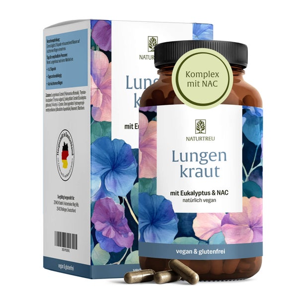 Lungenkraut Komplex mit Eukalyptus, Thymian, NAC & Vitamin B2 - LUNGENKRAUT - 120 vegane Kapseln - NATURTREU® 120 St