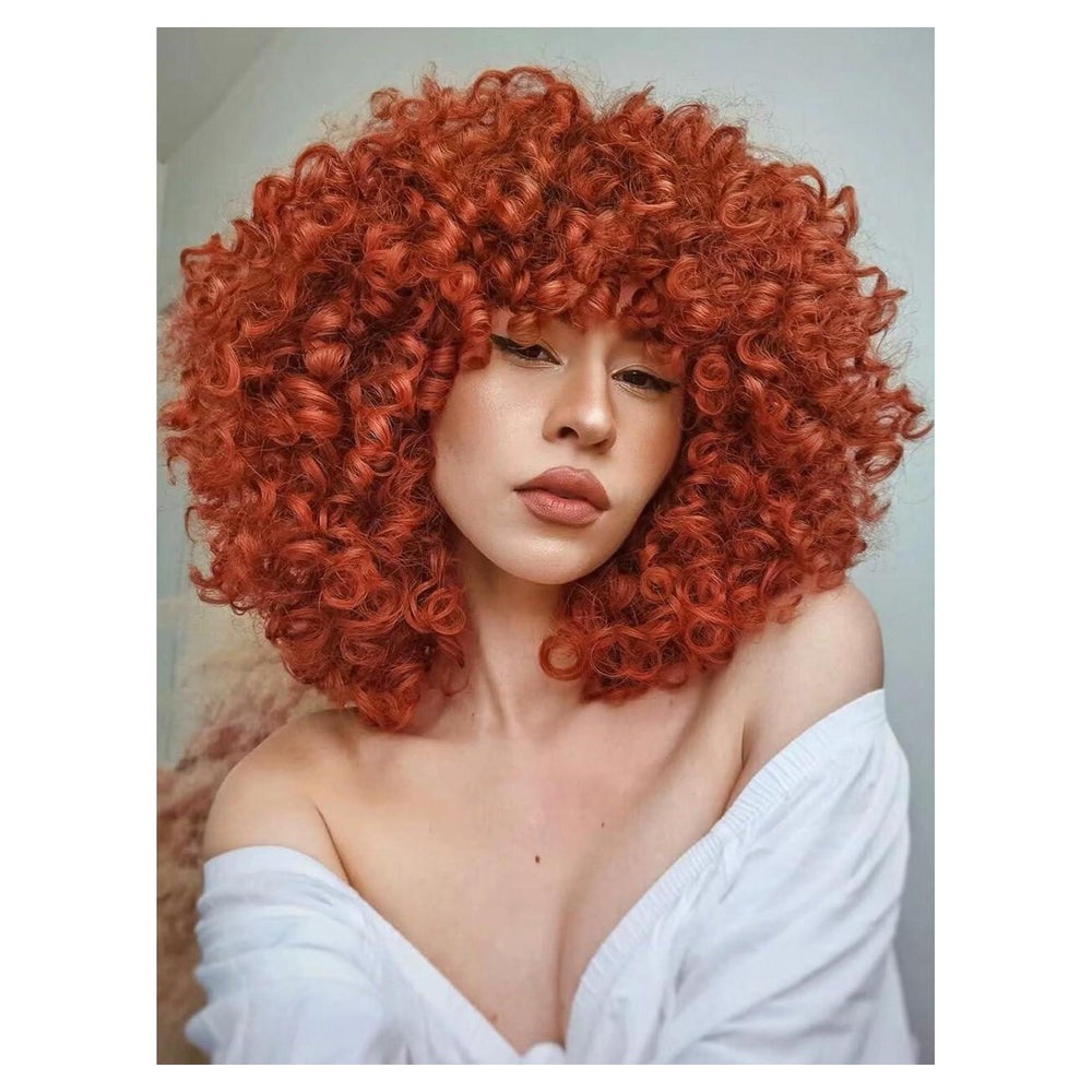 Perücke Afro Pony Kunsthaar Locken Damen Kurz Ingwer 1 St