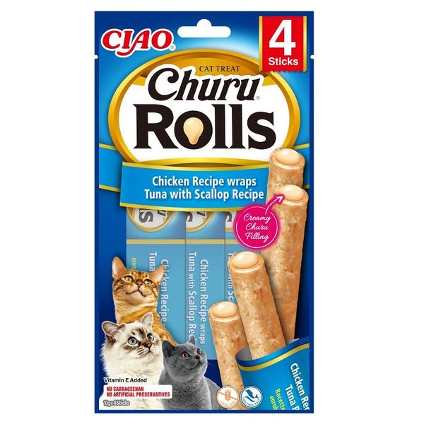 INABA Churu Rolls Chicken 4x10g Wraps mit Huhn, Thunfisch und Jakobsmuscheln für Katzen 0,04 kg