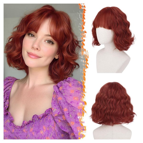 Perücke Bob kurz Pony Locken synthetisch Damen Kupfer Rot 30 1 St