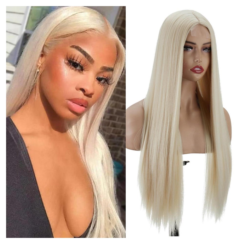 Perücke blond lang Mittelscheitel Kunsthaar 26inch Frauen Pl 1 St