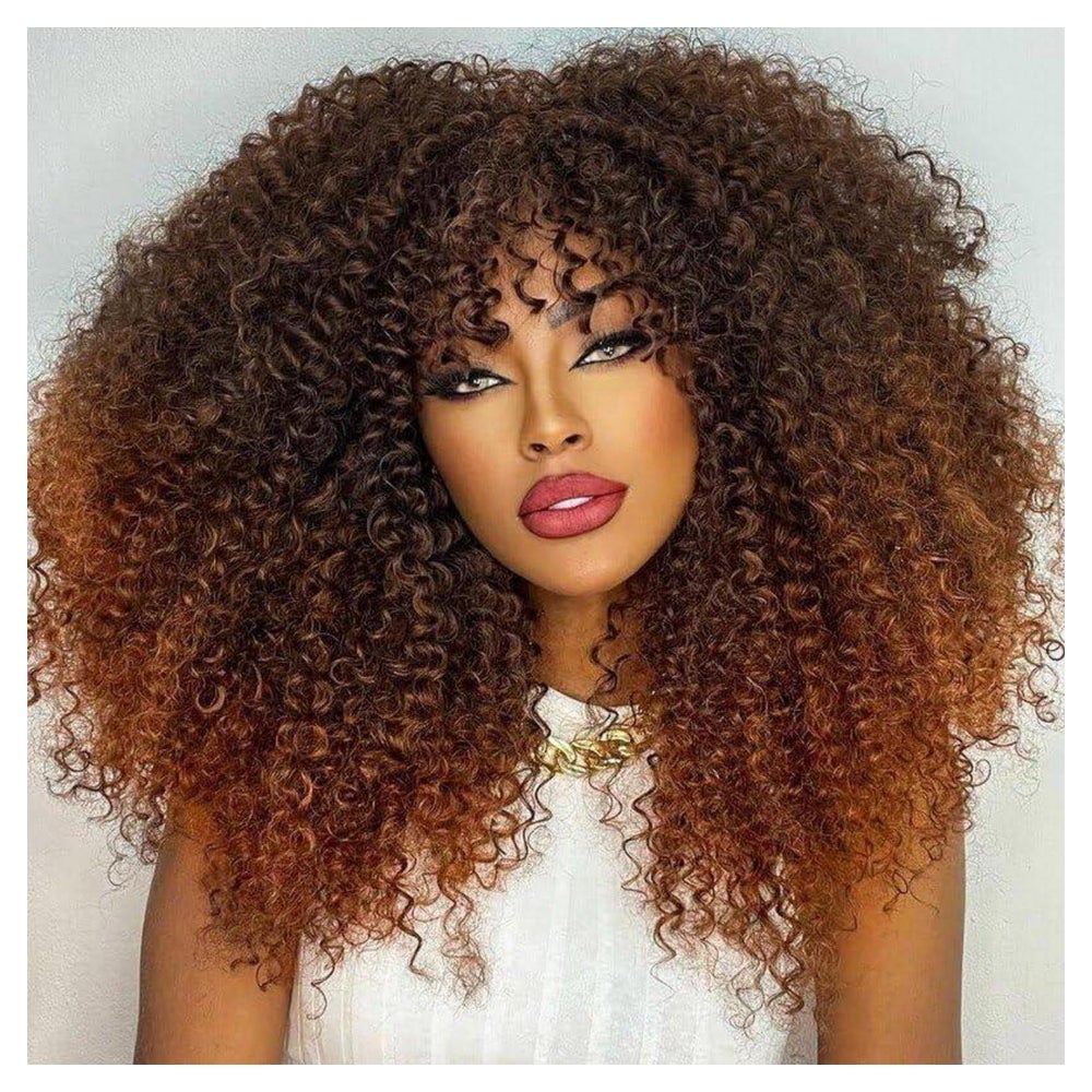 Perücke Afro lockig 18Zoll Leimlos Synthetik Schwarz bis Bra 1 St