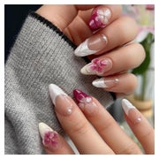 Künstliche Nägel Kurz French 3D Hibiskus Perle Nagelkleber B 1 St