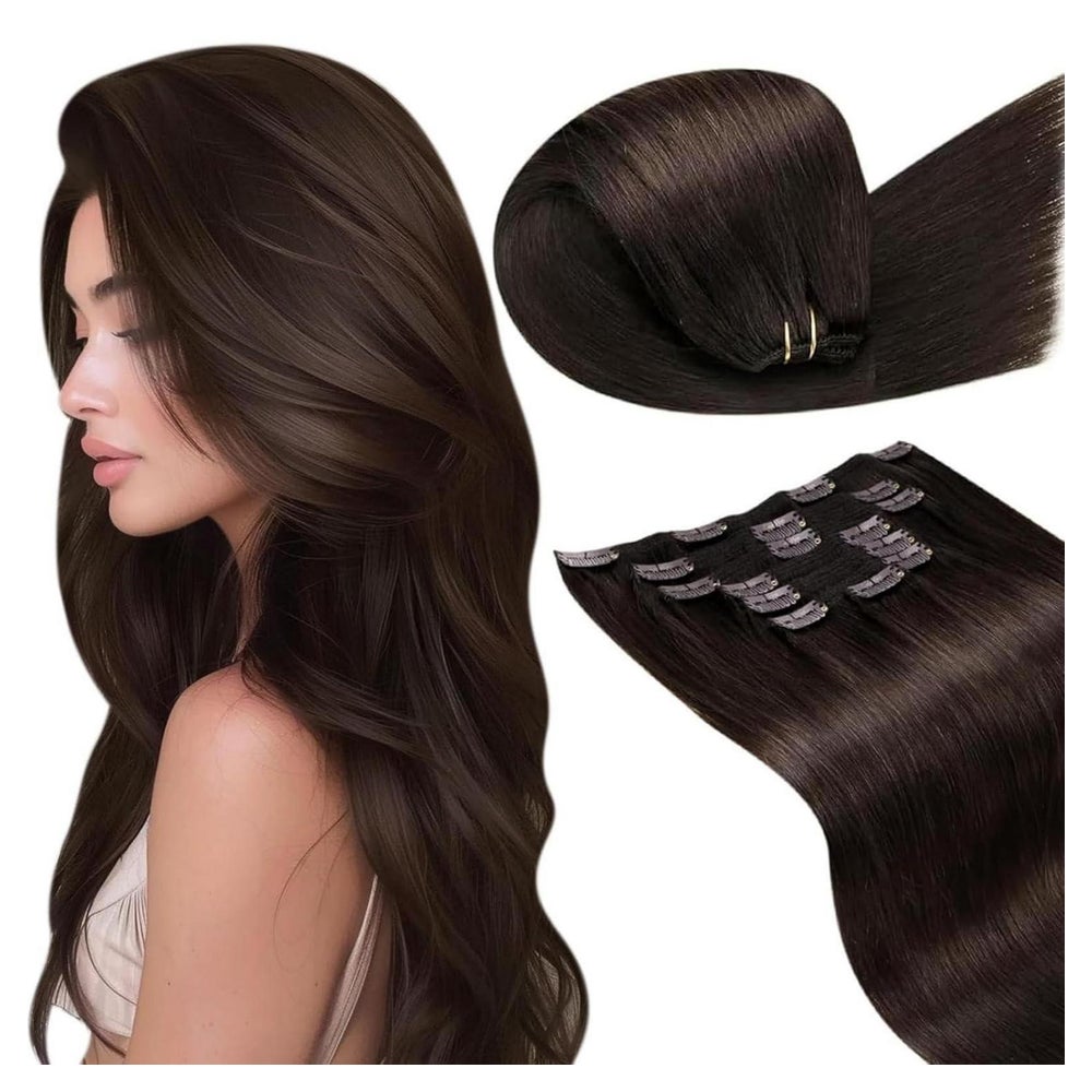 Clip-in Extensions Echthaar 50 cm 7-teilig 135 g Braun glatt 1 St