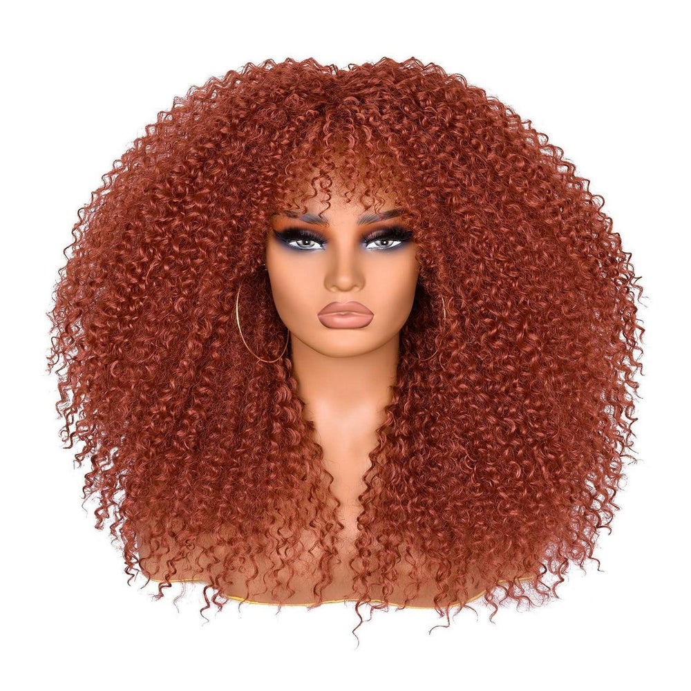 Perücke Afro Lockig 18 Zoll Bangs Synthetisch Glueless Orang 1 St