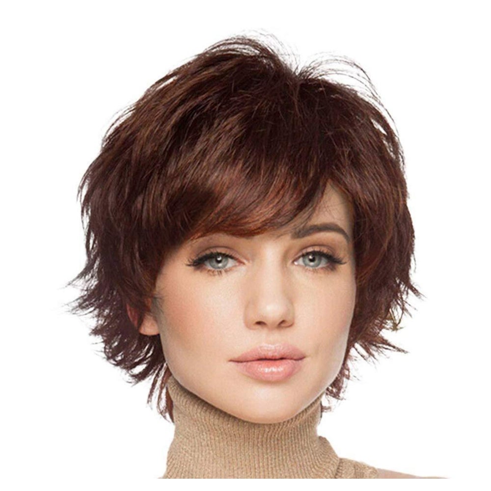 Perücke Menschenhaar Pixie Cut Damen Pony Braunrot 1 St