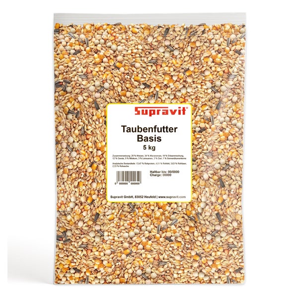 Supravit Taubenfutter BASIS | nahrhaftes Allroundfutter für Tauben | Klassische Futter Körnermischung für das ganze Jahr 5 kg