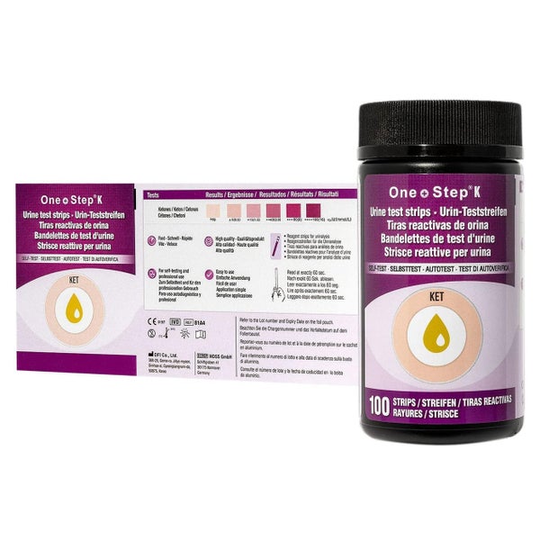 One+Step Keton Teststreifen + Referenzfarbkarte - Urintest - Ketose - ketogene Diät 100 St