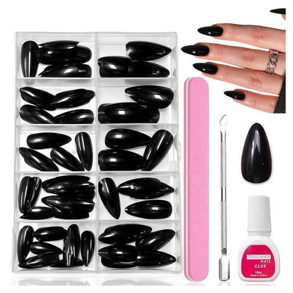 Künstliche Fingernägel 120 Schwarz Mittel Almond Black 1 ml 1 St