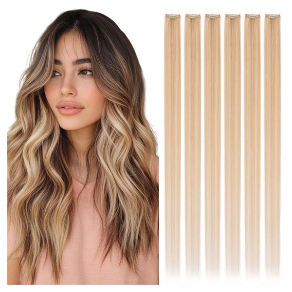 Rich Choices Clip in Extensions Echthaar Blond 30cm 6 Stück Remy Hair #18/613