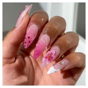 Künstliche Nägel Kurz Almond Gradient Weiß French Blumen FC- 1 St