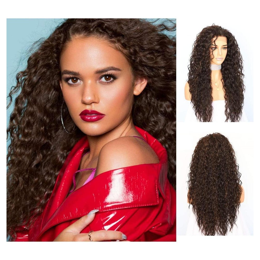Perücke Lace Front 13x3 lockig synthetisch braun 26inch Glan 1 St