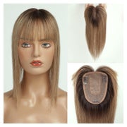Topper mit Pony 100% Echthaar Seidenbasis Clip 150% Dichte 1 St