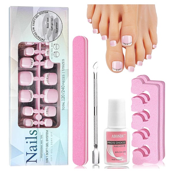 Falsche Fußnägel Kit 120 Französisch Rosa Acryl Rosa 1 ml (1 1 St