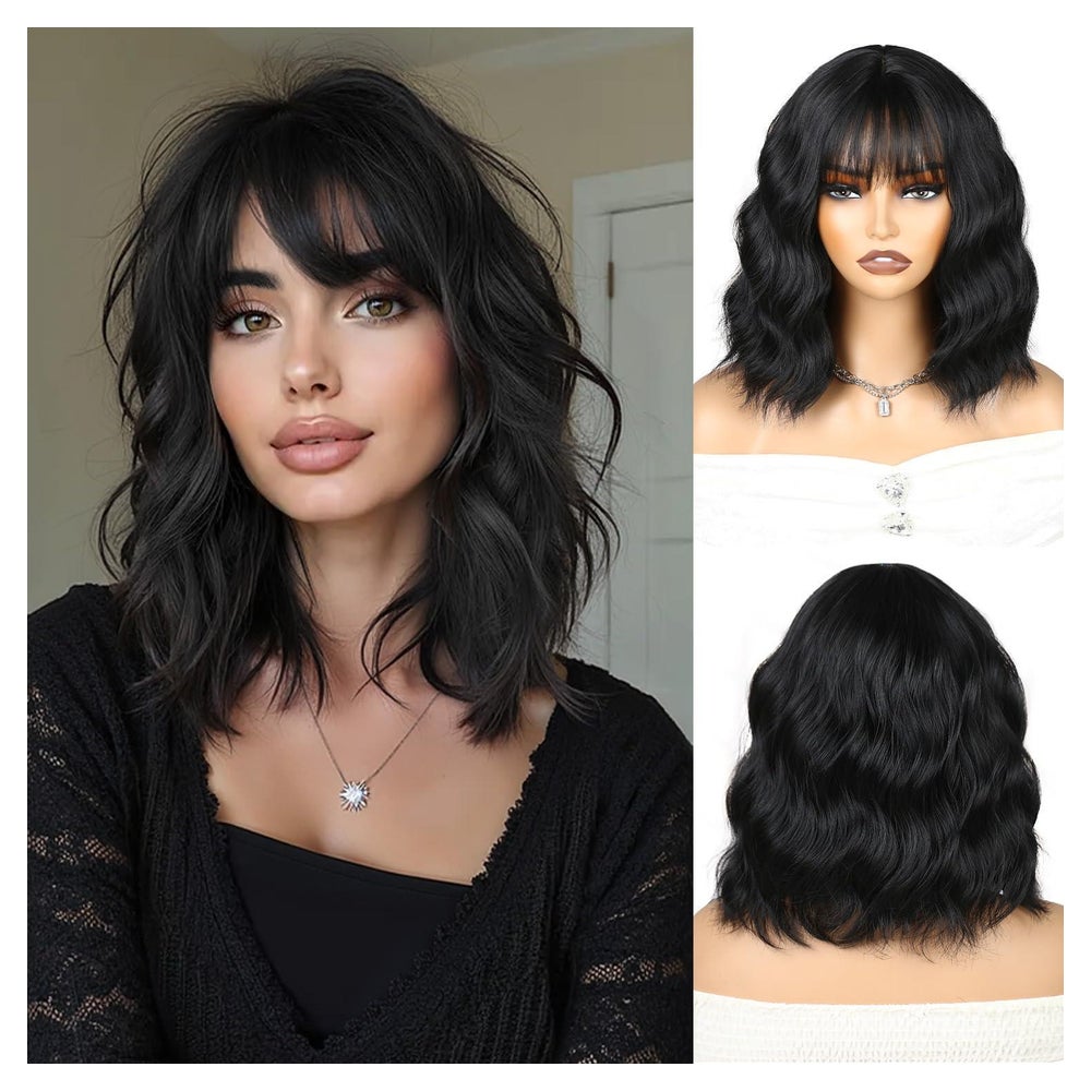 Perücke Bob Pony Wellen Locken 12 Zoll Damen Synthetik Schwa 1 St