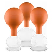 Produktabbildung: Pulox Schröpfgläser aus Echtglas mit Saugball - Set Trio groß in Braun: 40mm, 52mm, 62mm 3 St