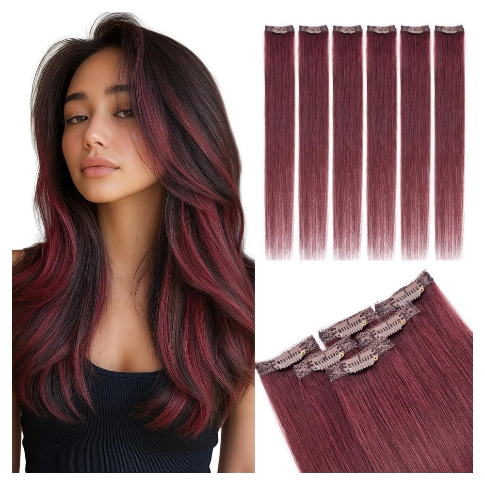 Clip in Extensions Echthaar 35cm 6 Stück 99J Bordeauxrot 35c 1 St