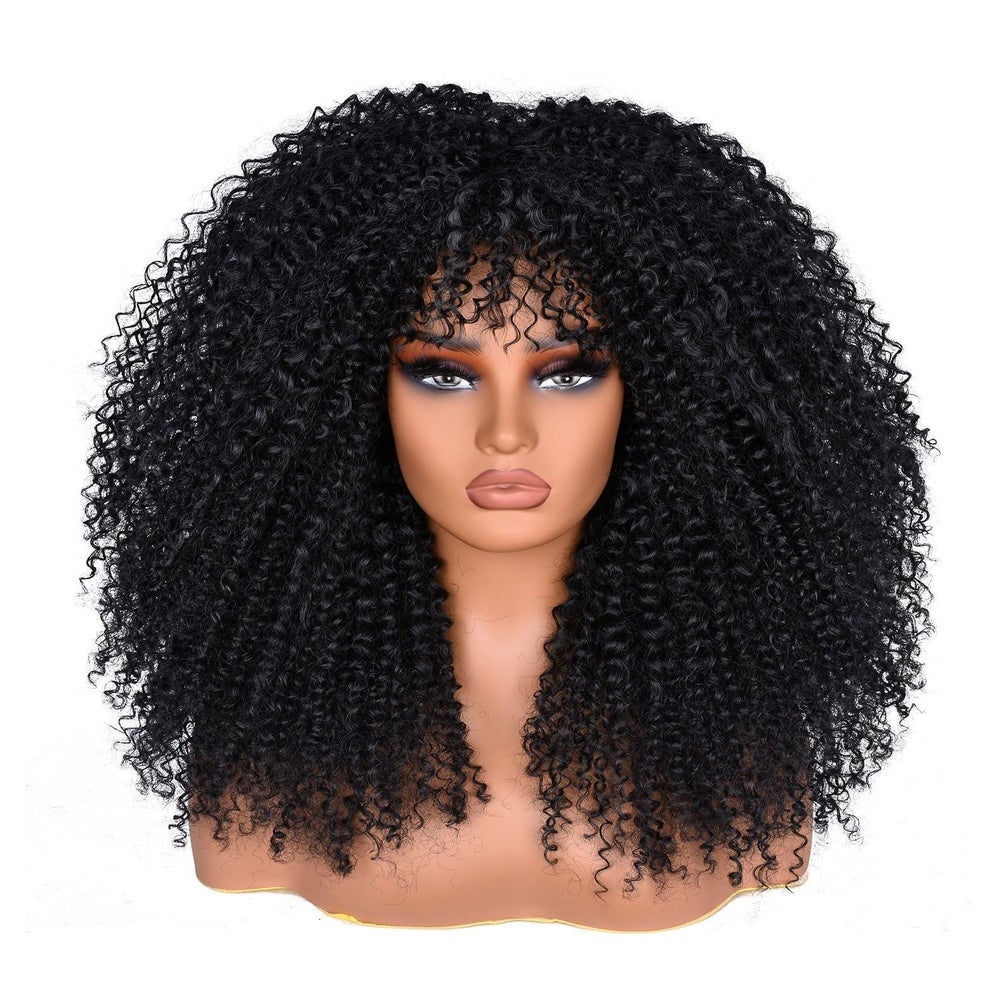 Perücke Afro Synthetik 18Zoll Lockig Kinky Glueless Schwarz 1 St