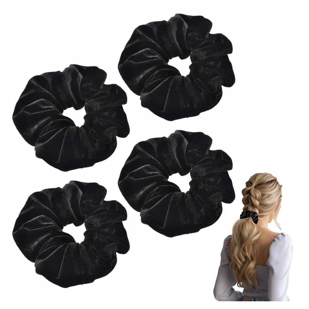 4 Stück Schwarze Samt Scrunchies Haargummi Set für Damen und 1 St
