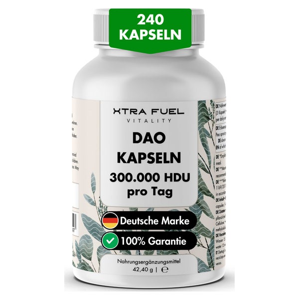 XTRA FUEL DAO Vegan - Diaminoxidase Kapseln mit 300.000 HDU pro Tag 240 St