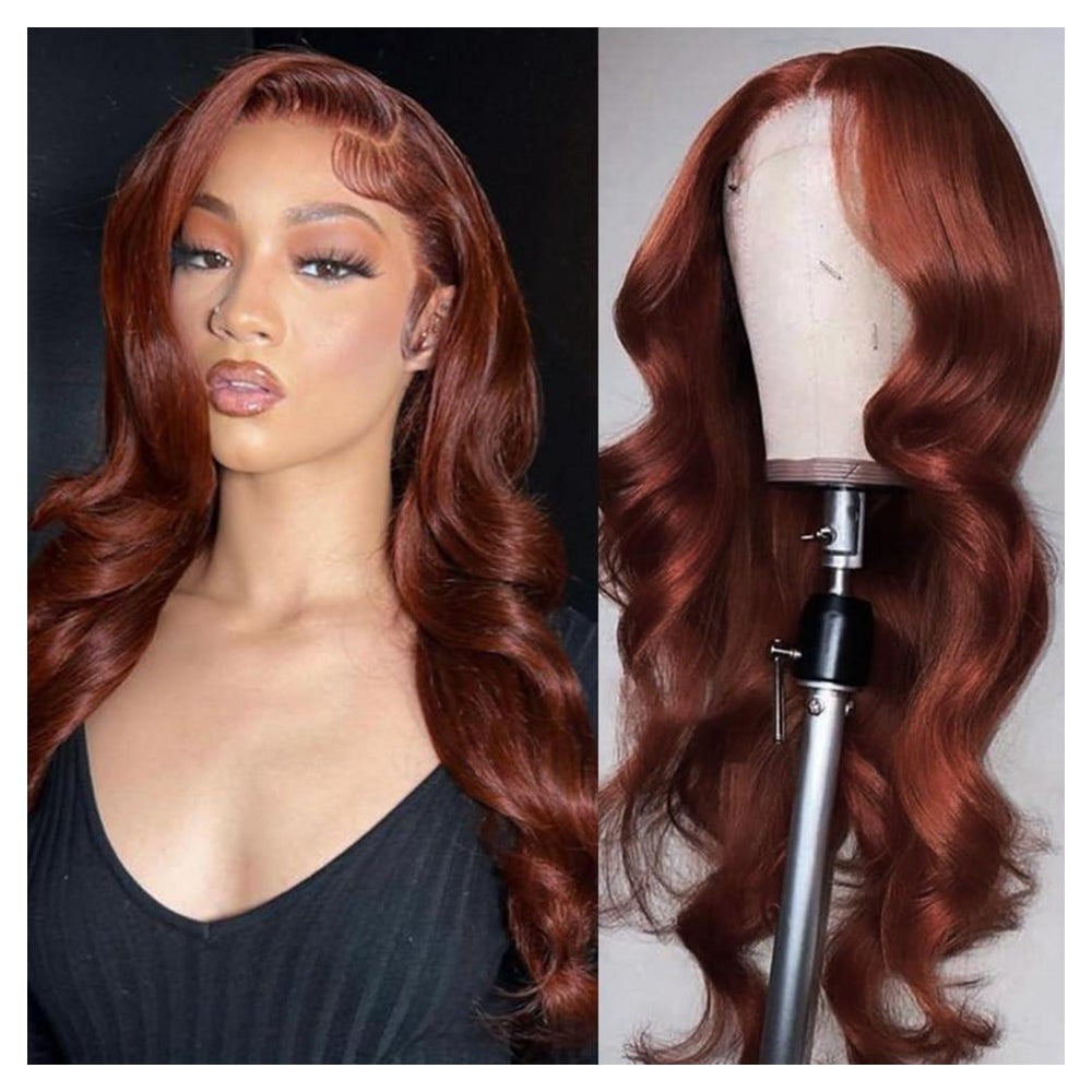 Perücke Lace Front Echthaar Body Wave Rötlichbraun 4x4 45 cm 1 St